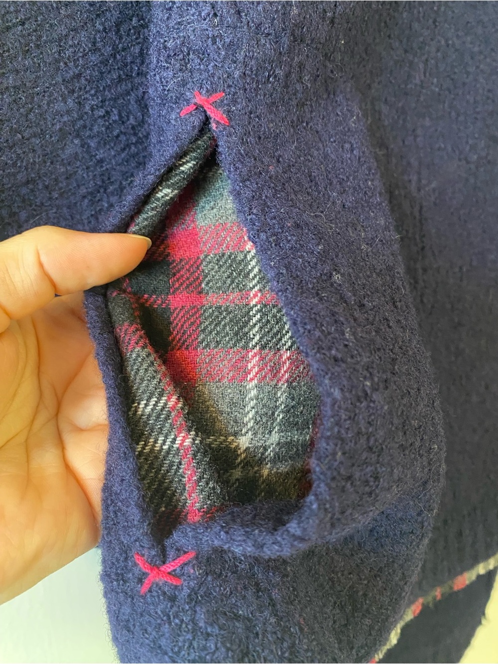 Sparrow Cowl Neck Sweater with Plaid Lined Pouch